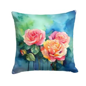 New York Roses in Watercolor Throw Pillow Machine Washable, Indoor Outdoor Decorative Pillow for Couch, Bed or Patio, 18Hx18W