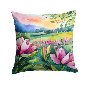 Louisiana Magnolias in Watercolor Throw Pillow Machine Washable, Indoor Outdoor Decorative Pillow for Couch, Bed or Patio, 18Hx18W