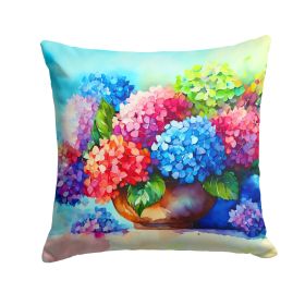 Hydrangeas in Watercolor Throw Pillow Machine Washable, Indoor Outdoor Decorative Pillow for Couch, Bed or Patio, 18Hx18W