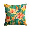 Lilies in Watercolor Throw Pillow Machine Washable, Indoor Outdoor Decorative Pillow for Couch, Bed or Patio, 14Hx14W