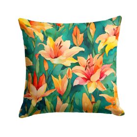 Lilies in Watercolor Throw Pillow Machine Washable, Indoor Outdoor Decorative Pillow for Couch, Bed or Patio, 14Hx14W
