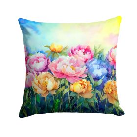 Peonies in Watercolor Throw Pillow Machine Washable, Indoor Outdoor Decorative Pillow for Couch, Bed or Patio, 14Hx14W