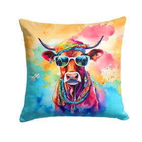 NEW Hippie Animal Cow Throw Pillow Machine Washable, Indoor Outdoor Decorative Pillow for Couch, Bed or Patio, 14Hx14W