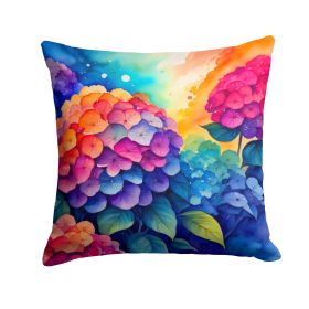 Colorful Hydrangeas Throw Pillow Machine Washable, Indoor Outdoor Decorative Pillow for Couch, Bed or Patio, 14Hx14W