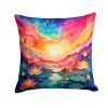 NEW Colorful Lotus Throw Pillow Machine Washable, Indoor Outdoor Decorative Pillow for Couch, Bed or Patio, 14Hx14W