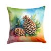 Maine White Pine Cone and Tassels in Watercolor Throw Pillow Machine Washable, Indoor Outdoor Decorative Pillow for Couch, Bed or Patio, 14Hx14W