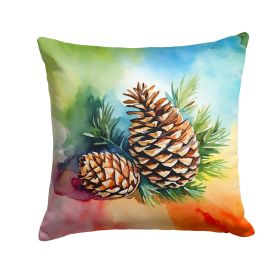 Maine White Pine Cone and Tassels in Watercolor Throw Pillow Machine Washable, Indoor Outdoor Decorative Pillow for Couch, Bed or Patio, 14Hx14W