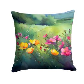 North Dakota Wild Prairie Roses in Watercolor Throw Pillow Machine Washable, Indoor Outdoor Decorative Pillow for Couch, Bed or Patio, 18Hx18W