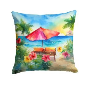Hawaii Hawaiian Hibiscus in Watercolor Throw Pillow Machine Washable, Indoor Outdoor Decorative Pillow for Couch, Bed or Patio, 14Hx14W