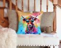 NEW Hippie Animal Cow Throw Pillow Machine Washable, Indoor Outdoor Decorative Pillow for Couch, Bed or Patio, 14Hx14W