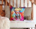 NEW Hippie Animal Goat Throw Pillow Machine Washable, Indoor Outdoor Decorative Pillow for Couch, Bed or Patio, 14Hx14W