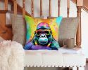 NEW Hippie Animal Gorilla Throw Pillow Machine Washable, Indoor Outdoor Decorative Pillow for Couch, Bed or Patio, 14Hx14W