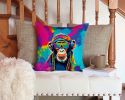 NEW Hippie Animal Chimpanzee Throw Pillow Machine Washable, Indoor Outdoor Decorative Pillow for Couch, Bed or Patio, 14Hx14W