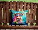 NEW Hippie Animal Malvi Cow Throw Pillow Machine Washable, Indoor Outdoor Decorative Pillow for Couch, Bed or Patio, 14Hx14W