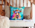 NEW Hippie Animal Malvi Cow Throw Pillow Machine Washable, Indoor Outdoor Decorative Pillow for Couch, Bed or Patio, 14Hx14W