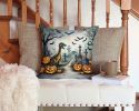 Dinosaurs Spooky Halloween Throw Pillow Machine Washable, Indoor Outdoor Decorative Pillow for Couch, Bed or Patio, 14Hx14W