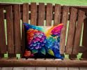 Colorful Hydrangeas Throw Pillow Machine Washable, Indoor Outdoor Decorative Pillow for Couch, Bed or Patio, 14Hx14W