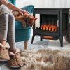 HOMCOM 24" Black Free Standing Electric Fireplace, Electric Fireplace Heater with Realistic Fake Fire