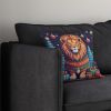 Lion Christmas Throw Pillow Machine Washable, Indoor Outdoor Decorative Pillow for Couch, Bed or Patio, 14Hx14W