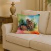 Maine White Pine Cone and Tassels in Watercolor Throw Pillow Machine Washable, Indoor Outdoor Decorative Pillow for Couch, Bed or Patio, 14Hx14W