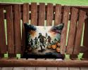 Zombies Spooky Halloween Throw Pillow Machine Washable, Indoor Outdoor Decorative Pillow for Couch, Bed or Patio, 14Hx14W