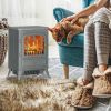 HOMCOM 16" Electric Freestanding Fireplace, 750W/1500W Indoor Fireplace Stove Heater with 3D Flame Effect for Home, Gray