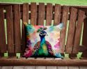 NEW Hippie Animal Peacock Throw Pillow Machine Washable, Indoor Outdoor Decorative Pillow for Couch, Bed or Patio, 14Hx14W