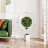 HOMCOM 2 Pack 1.3ft Artificial Ball Boxwood Topiary with Ground Stake, UV Resistant Faux Greenery for Indoor Outdoor