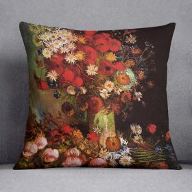 Vase with Poppies Cornflowers Peonies and Chrysanthemums by Van Gogh Cushion (Insert: Without Insert, size: 18" X 18")