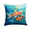 Koi Fish Throw Pillow Machine Washable, Indoor Outdoor Decorative Pillow for Couch, Bed or Patio, 14Hx14W