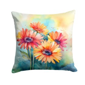 Gerbera Daisies in Watercolor Throw Pillow Machine Washable, Indoor Outdoor Decorative Pillow for Couch, Bed or Patio, 14Hx14W (Default: Default)