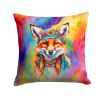 NEW Hippie Animal Fox Throw Pillow Machine Washable, Indoor Outdoor Decorative Pillow for Couch, Bed or Patio, 14Hx14W