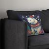 Polar Bear Christmas Throw Pillow Machine Washable, Indoor Outdoor Decorative Pillow for Couch, Bed or Patio, 14Hx14W