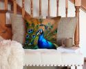 Peacock Throw Pillow Machine Washable, Indoor Outdoor Decorative Pillow for Couch, Bed or Patio, 14Hx14W