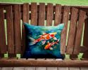 Koi Fish Throw Pillow Machine Washable, Indoor Outdoor Decorative Pillow for Couch, Bed or Patio, 14Hx14W