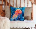 Jellyfish Throw Pillow Machine Washable, Indoor Outdoor Decorative Pillow for Couch, Bed or Patio, 14Hx14W