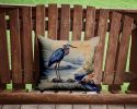 Blue Heron Throw Pillow Machine Washable, Indoor Outdoor Decorative Pillow for Couch, Bed or Patio, 14Hx14W