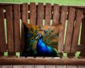 Peacock Throw Pillow Machine Washable, Indoor Outdoor Decorative Pillow for Couch, Bed or Patio, 14Hx14W