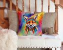 NEW Hippie Animal Fox Throw Pillow Machine Washable, Indoor Outdoor Decorative Pillow for Couch, Bed or Patio, 14Hx14W