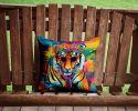 NEW Hippie Animal Bengal Tiger Throw Pillow Machine Washable, Indoor Outdoor Decorative Pillow for Couch, Bed or Patio, 14Hx14W