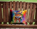 NEW Hippie Animal Fox Throw Pillow Machine Washable, Indoor Outdoor Decorative Pillow for Couch, Bed or Patio, 14Hx14W