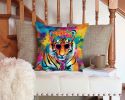 NEW Hippie Animal Bengal Tiger Throw Pillow Machine Washable, Indoor Outdoor Decorative Pillow for Couch, Bed or Patio, 14Hx14W