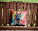 NEW Hippie Animal Donkey Throw Pillow Machine Washable, Indoor Outdoor Decorative Pillow for Couch, Bed or Patio, 14Hx14W