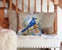 Blue Jay Throw Pillow Machine Washable, Indoor Outdoor Decorative Pillow for Couch, Bed or Patio, 14Hx14W